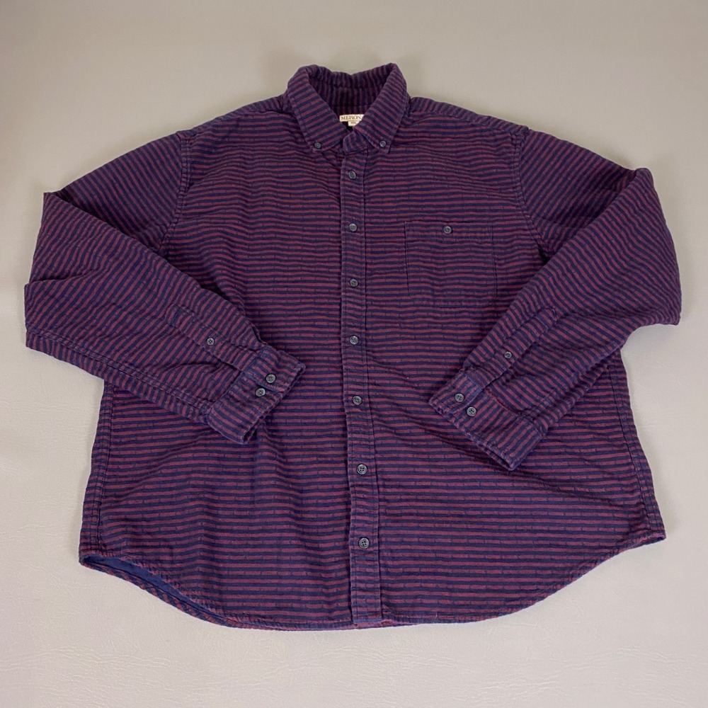 Merona Button Down Shirt Men's Size XXL Purple Burgundy Striped Long Sleeve